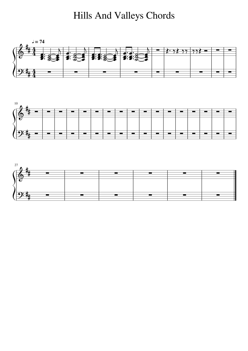 Hills And Valleys Chords Sheet music for Piano Solo