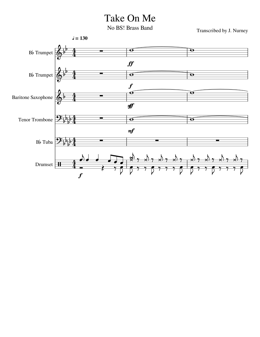 Take On Me Sheet music for Trumpet (In B Flat), Drum Group, Tuba
