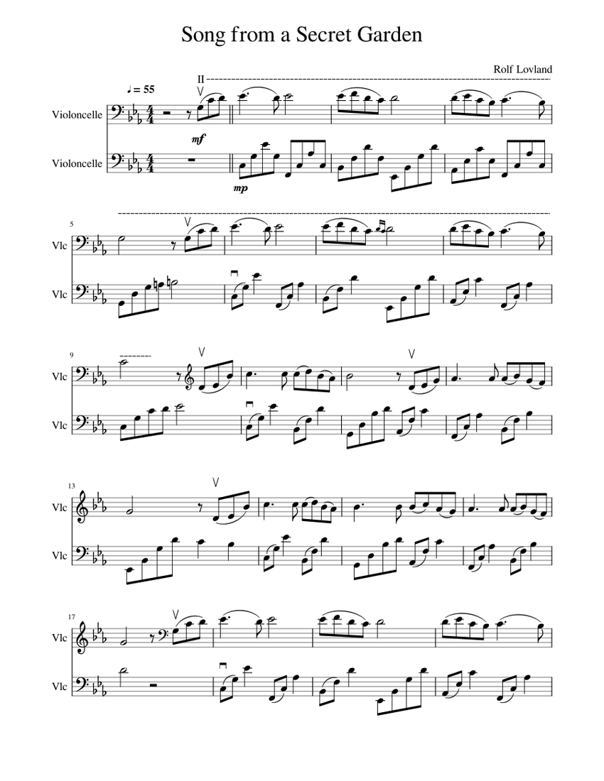 Song from a Secret Garden for 2 Cellos Sheet music for Cello (String
