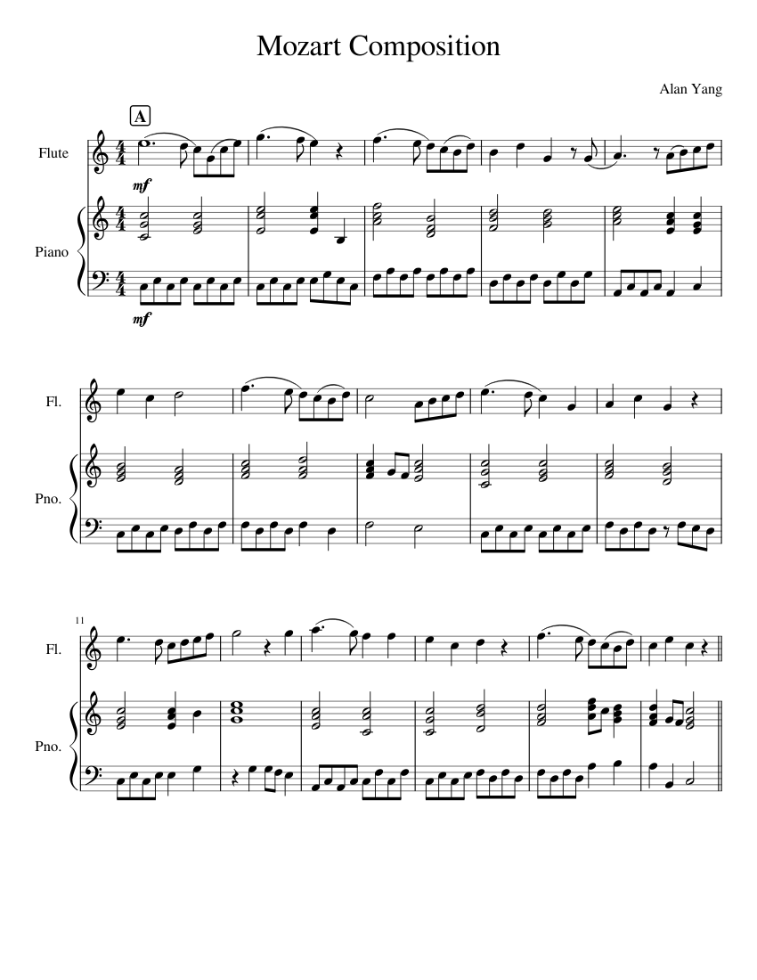 Mozart Composition Sheet music for Piano, Flute (Solo)