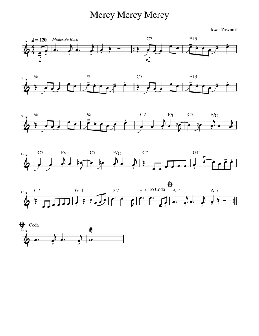 Mercy Mercy Mercy Sheet music for Trumpet in bflat (Solo) Download