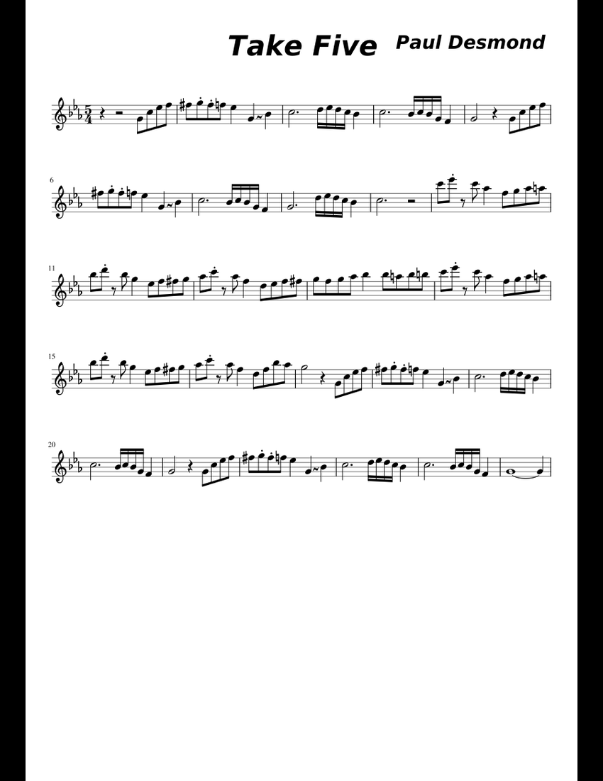 Take Five Sheet music for Saxophone alto (Solo)