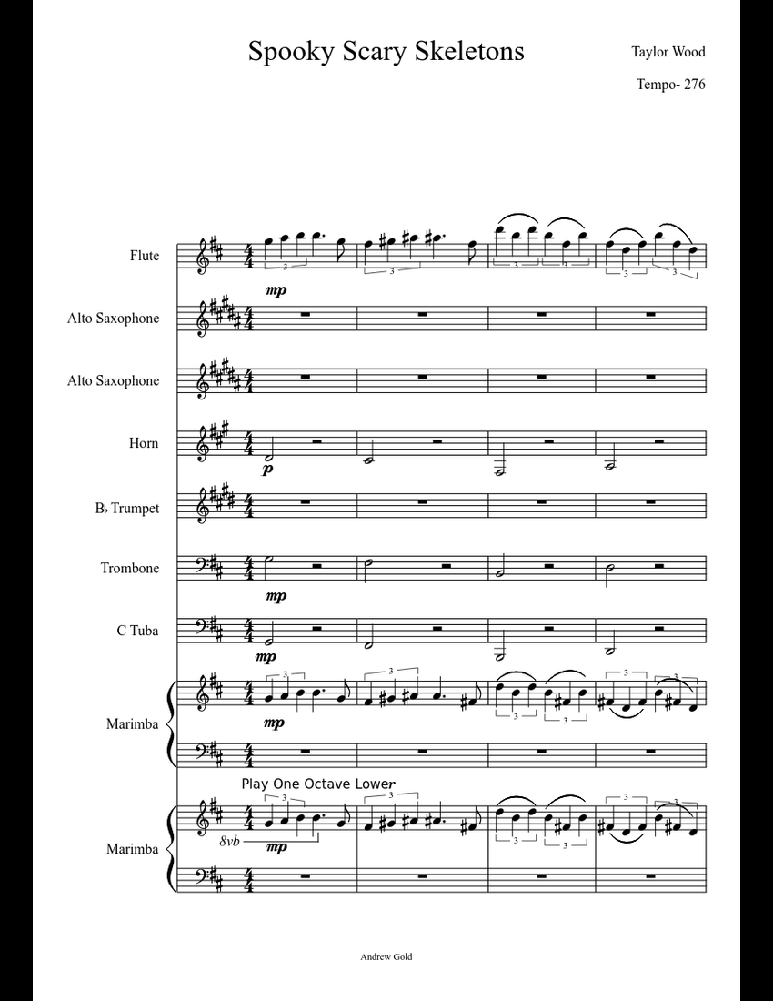 Spooky Scary Skeletons Ensemble Arrangement Sheet music for Trombone