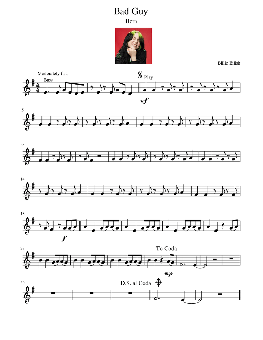 Bad Guy Sheet music for Vocals (Solo)