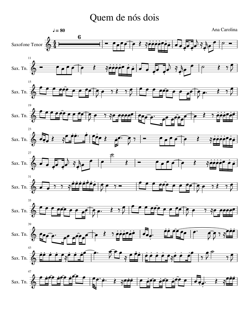 Quem De Nós Dois Ana Carolina Sheet music for Saxophone
