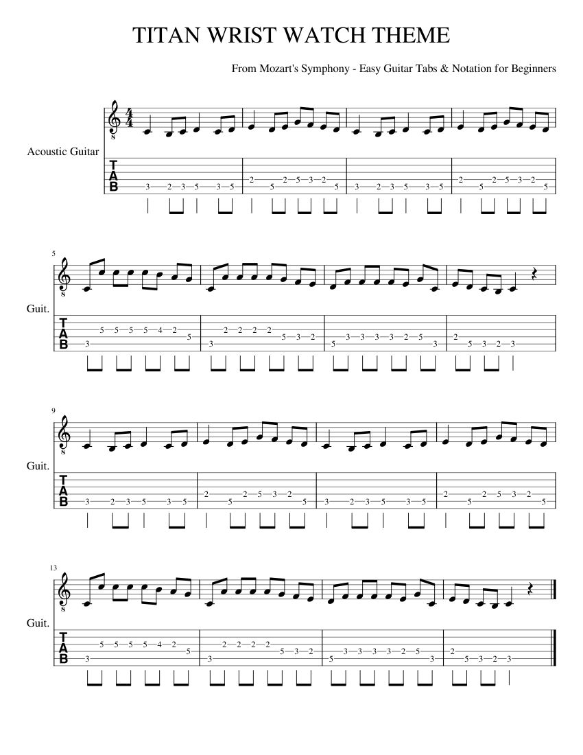 TITAN WRIST WATCH THEME (FROM MOZART'S SYMPHONY) BEGINNER GUITAR