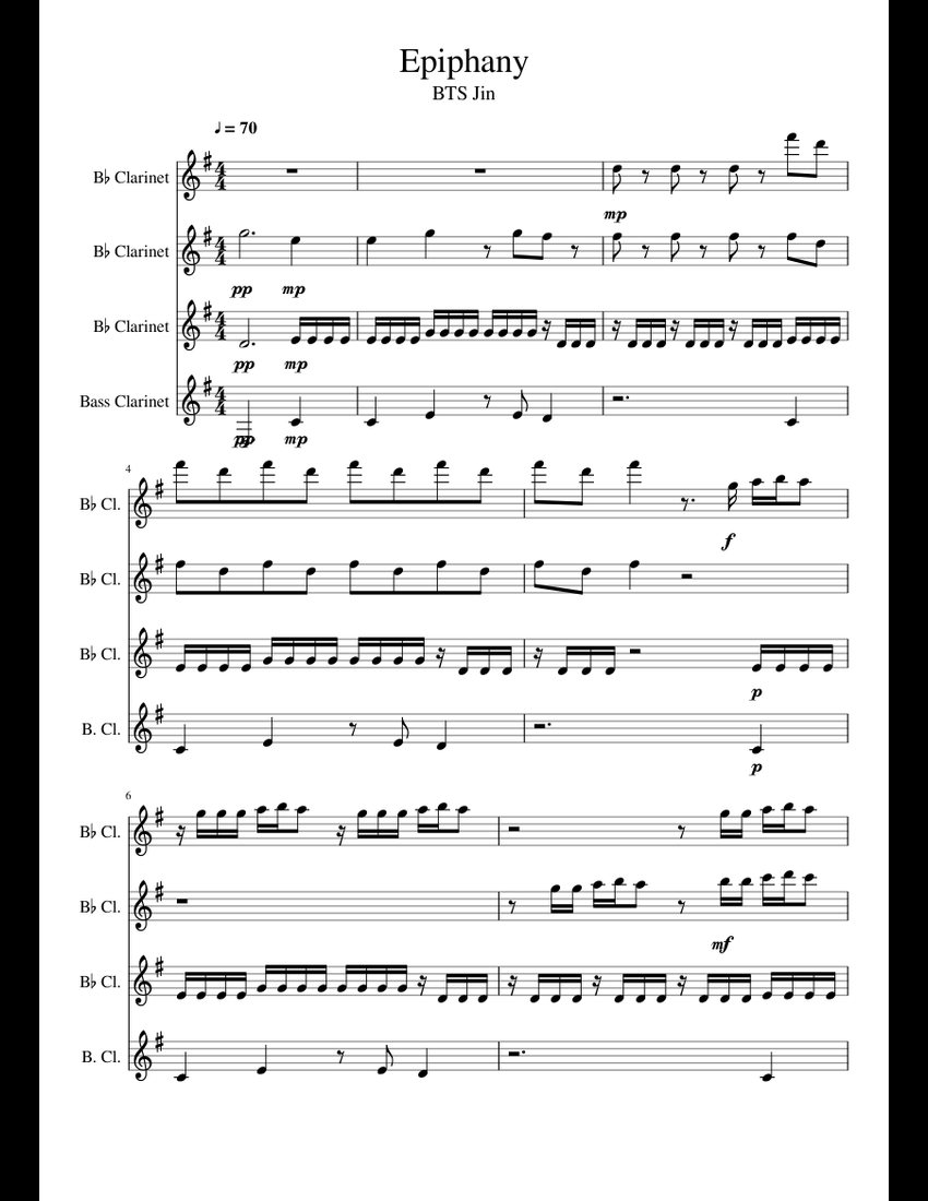 BTS Jin Epiphany Sheet music for (In B Flat), (Bass