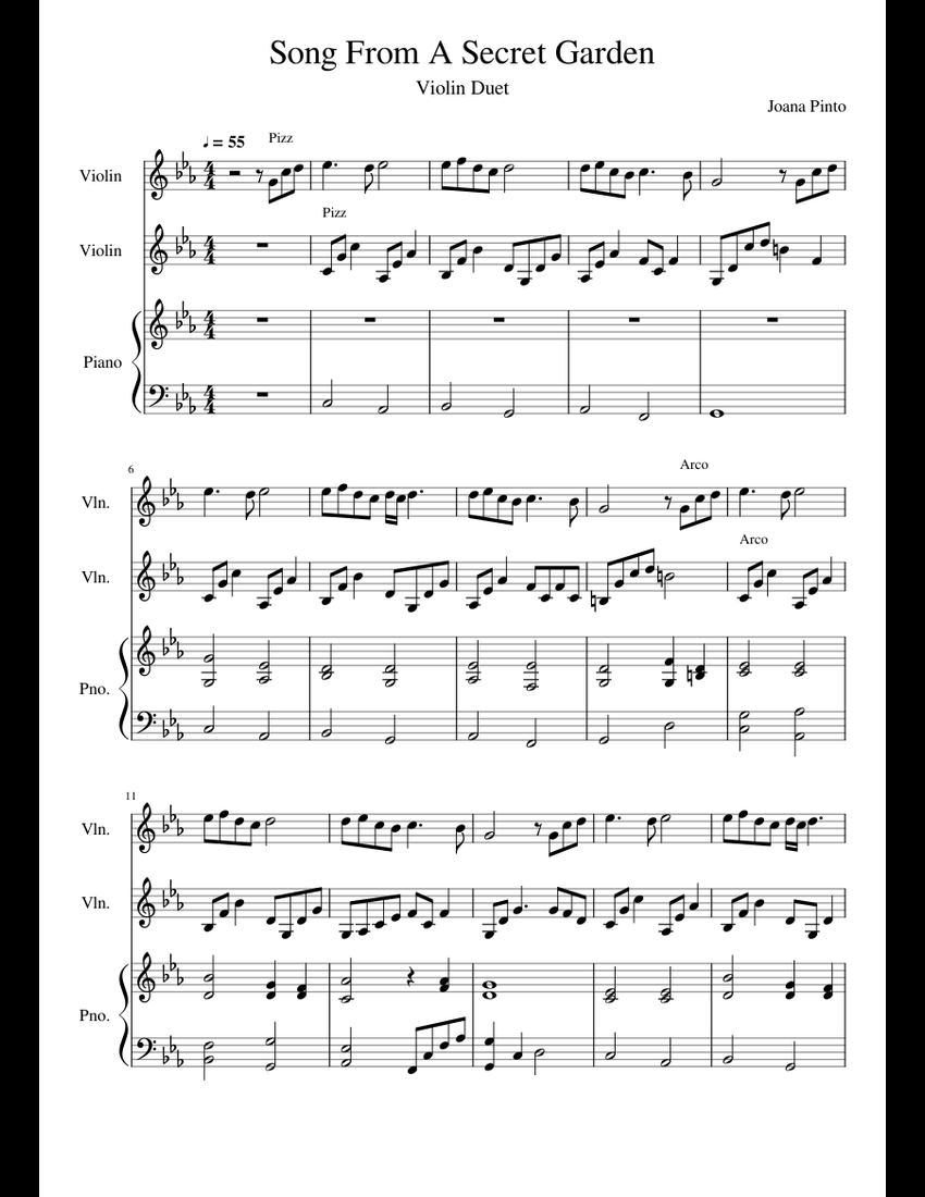 Song From A Secret Garden Sheet music for Piano, Violin (String Duet