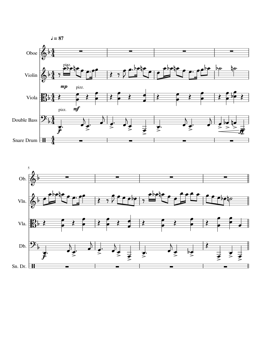 Sneaky Snitch Kevin MacLeod Sheet music for Oboe, Contrabass, Snare