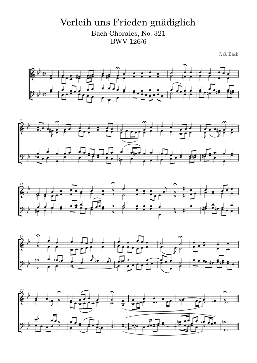 Verleih uns Frieden gnädiglich BWV 1266 and original setting Sheet