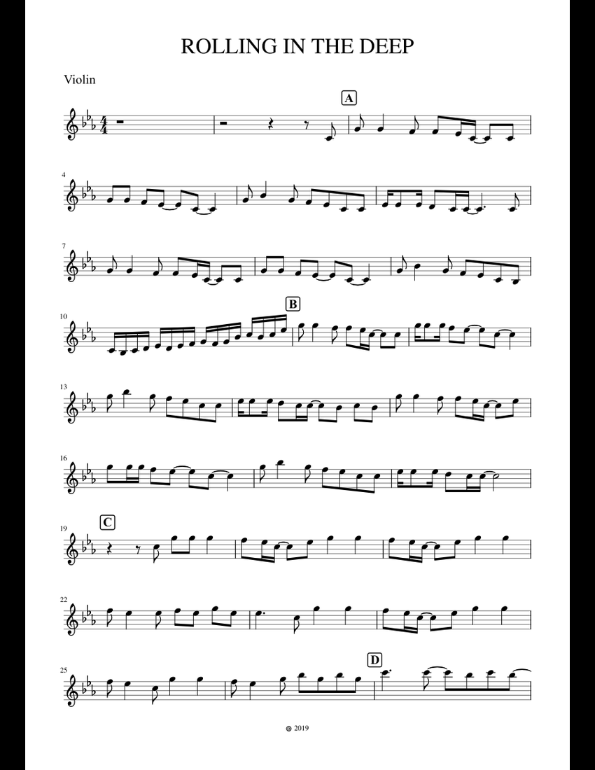 ROLLING IN THE DEEP Violin cover Sheet music for Violin (Solo