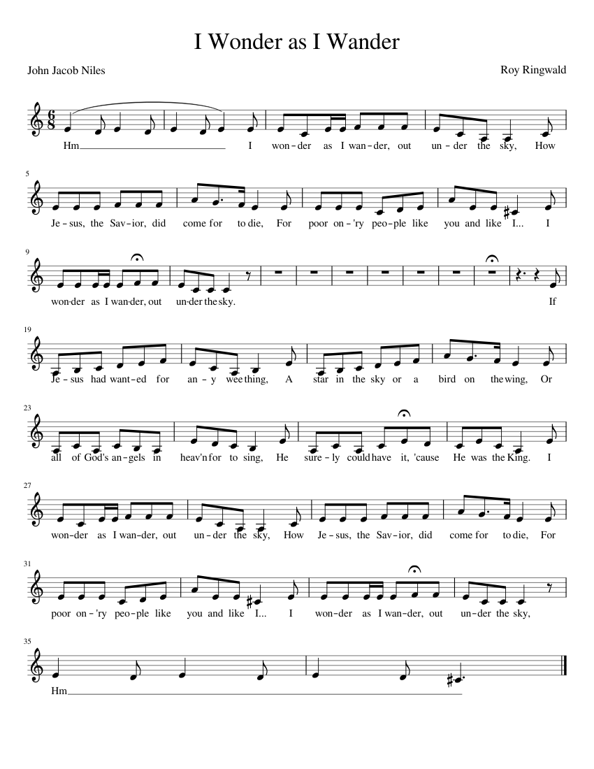 I Wonder as I Wander Sheet music for Alto (Solo)