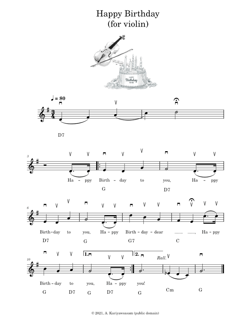 Happy Birthday to You (for Violin) Sheet music for Violin (Solo