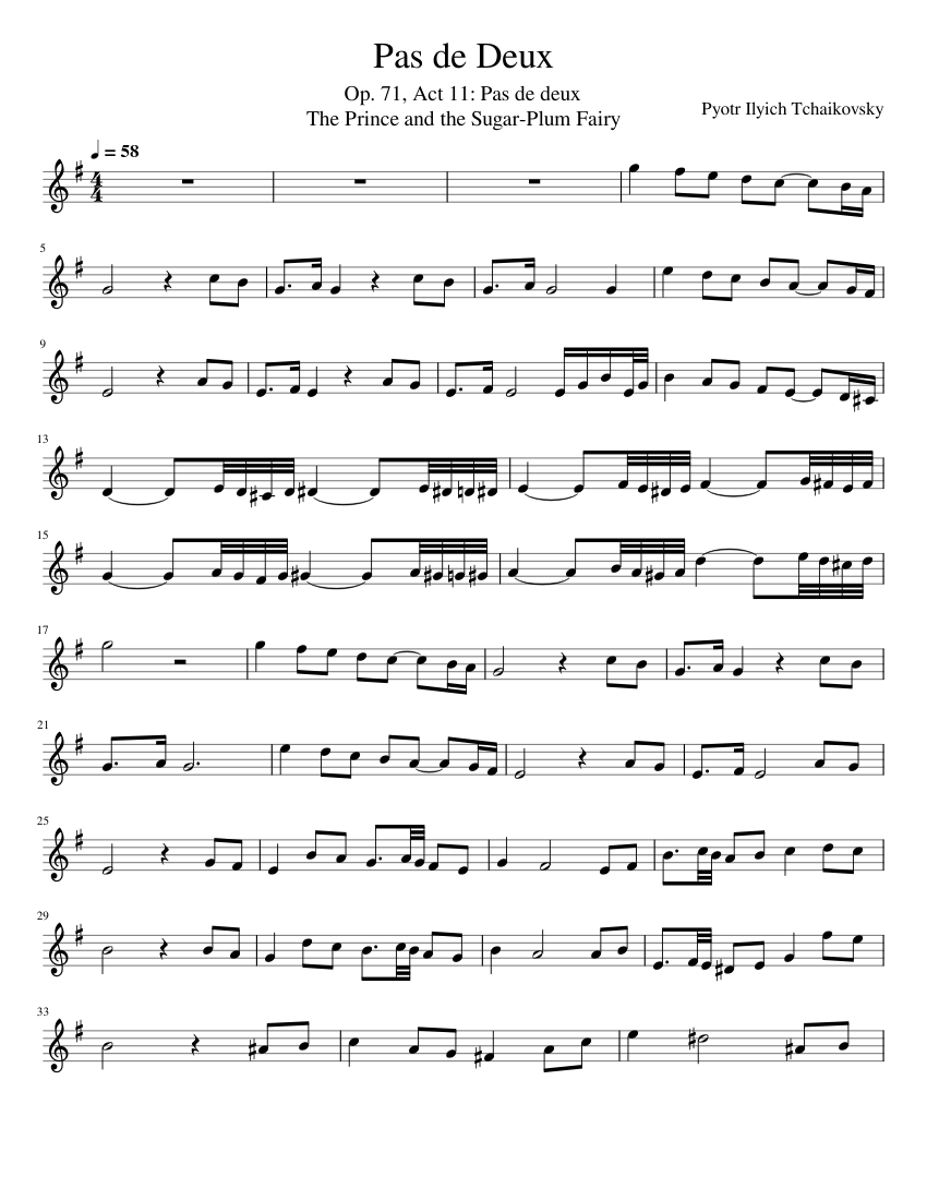 Pas de Deux Pyotr Ilyich Tchaikovsky Sheet music for Violin (Solo