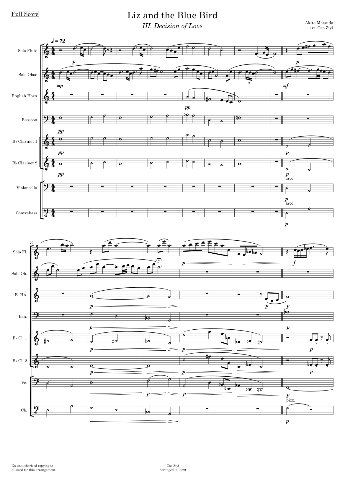 [CHAMBER WINDS] Liz and the Blue Bird (III. Decision of Love) piano