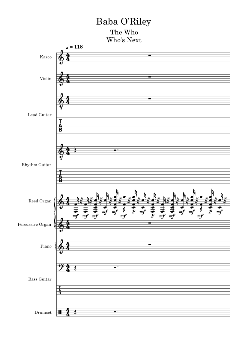 Baba O'Riley The Who Sheet music for Piano, Organ, Kazoo, Violin Baba O'Riley The Who Sheet music for Piano, Organ, Kazoo, Violin