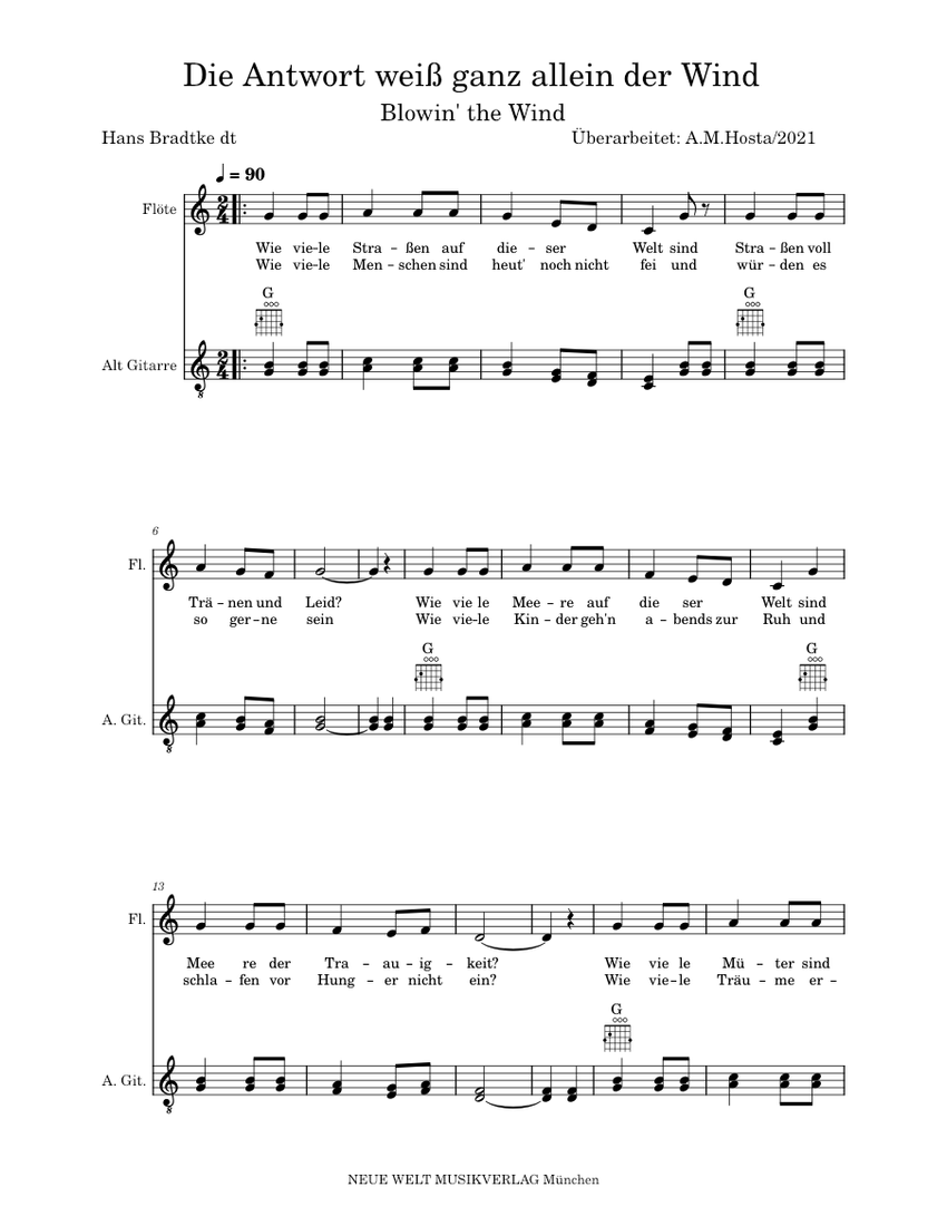 DieAntwortweissganzalleinderWind Sheet music for Guitar Solo