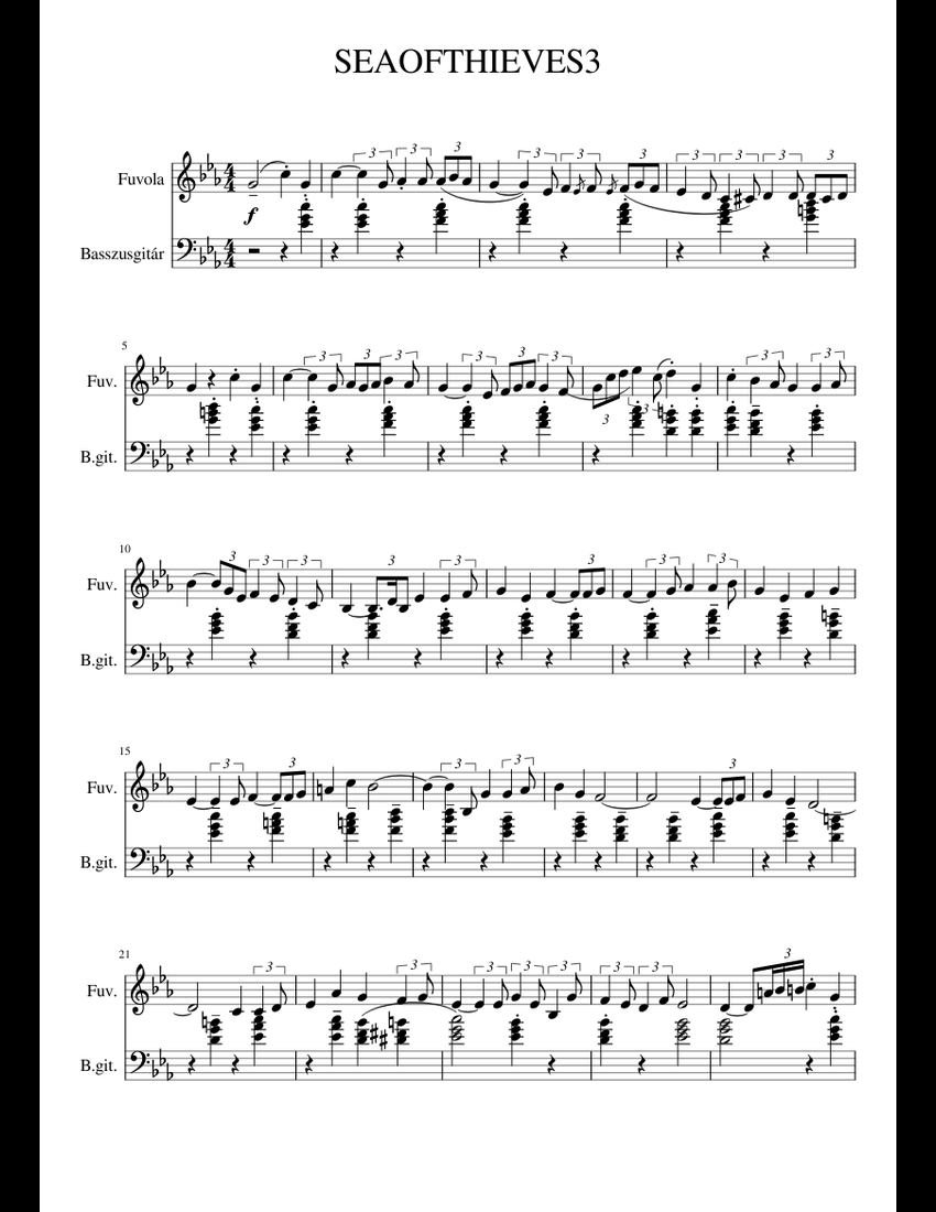 Sea Of Thieves Bosun Bill (v2) Sheet music for Flute, Bass guitar