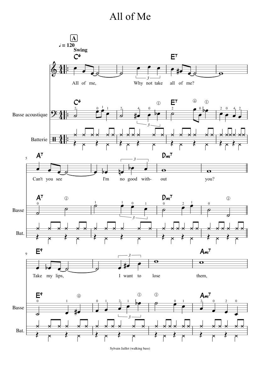 All of Me Sheet music for Bass guitar, Drum group (Jazz Band All of Me Sheet music for Bass guitar, Drum group (Jazz Band