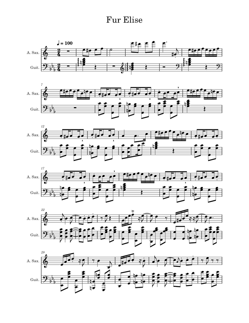 Für Elise, Jazz for alto saxophone Sheet music for Saxophone (Alto