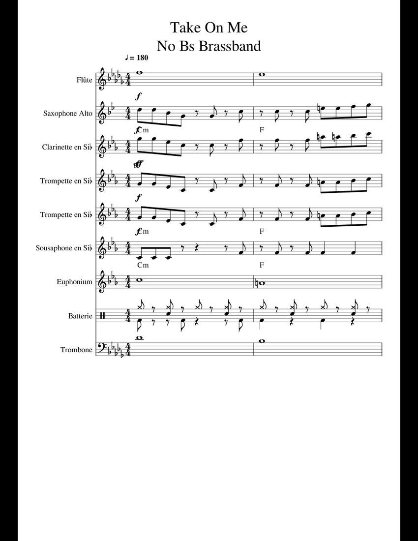 Take On Me Sheet music for Trumpet (In B Flat), Trombone, Flute, Drum