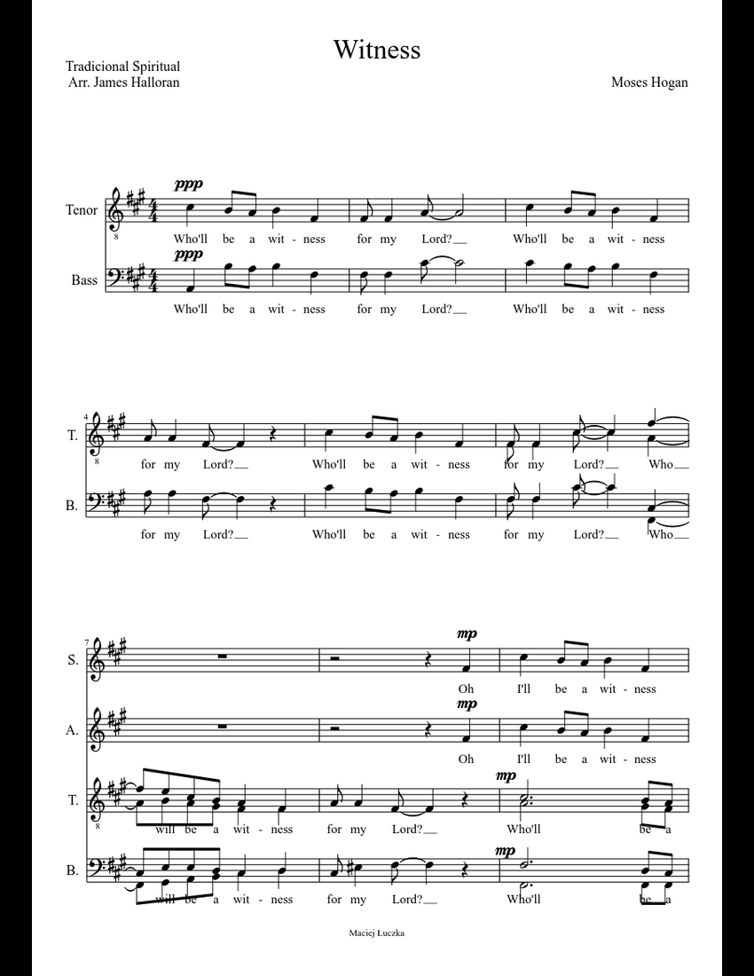 Witness Sheet music for Bass (Solo) Download and print in PDF or MIDI