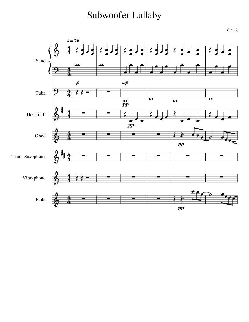 Subwoofer Lullaby Sheet music for Piano, Tuba, Flute, Oboe & more