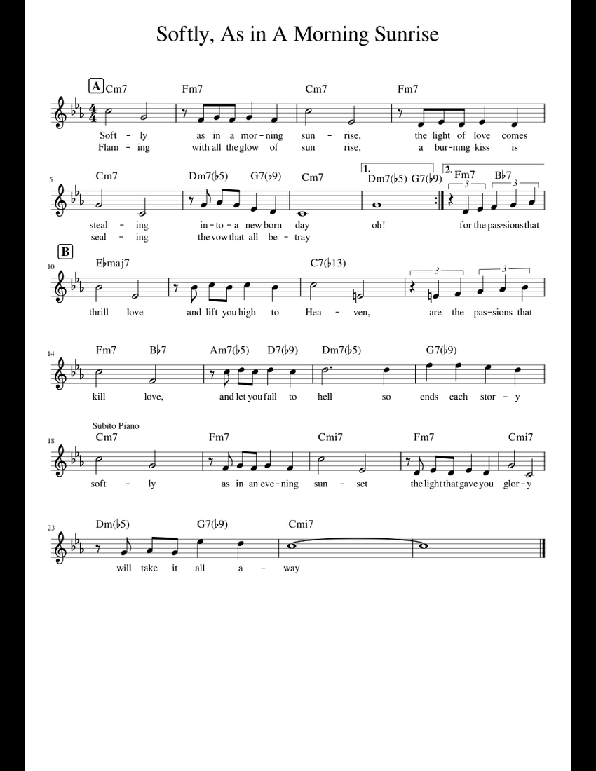 Softly, As in A Morning Sunrise Sheet music for Piano (Solo