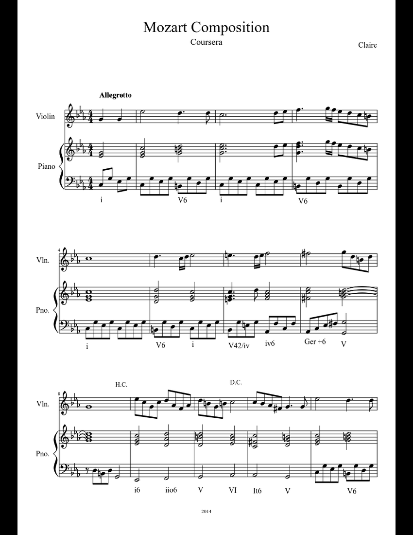 Mozart Composition Sheet music for Piano, Violin (Solo)