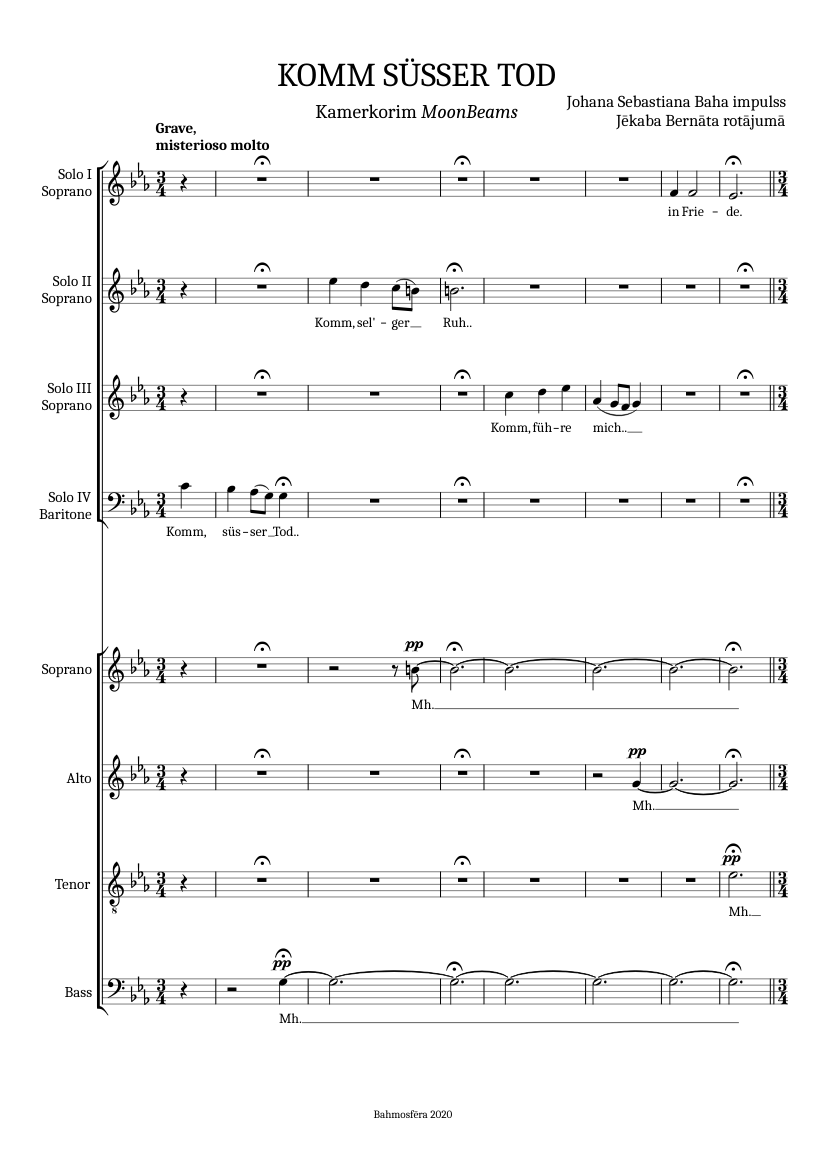 Komm, suesser Tod Sheet music for Soprano, Alto, Tenor, Bass voice