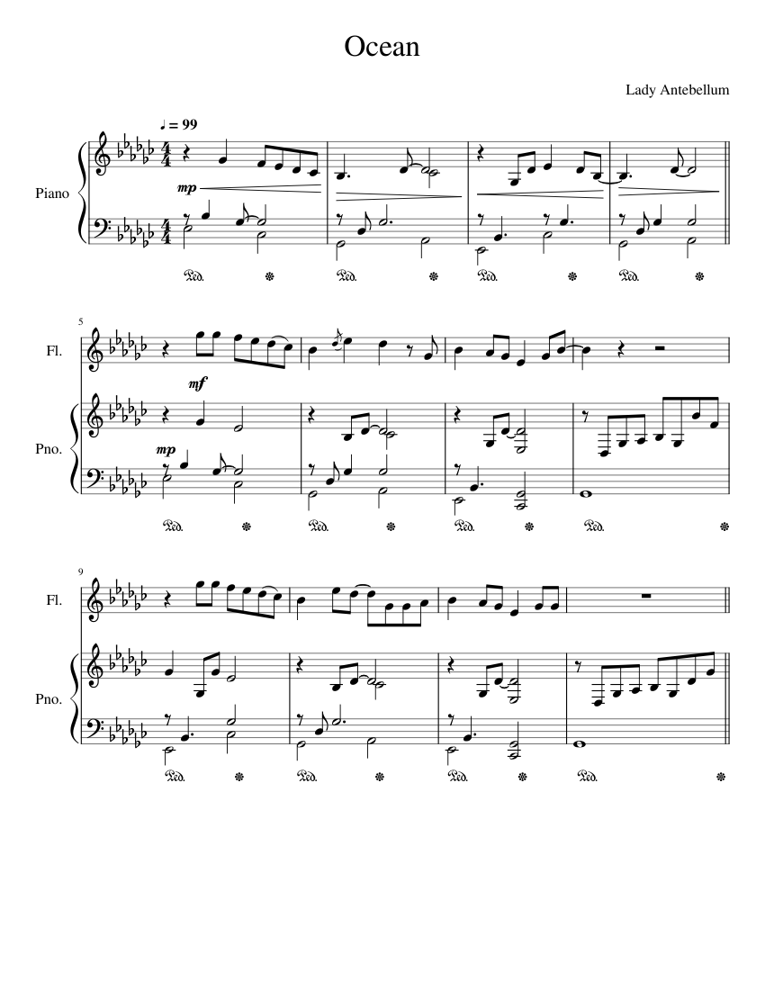 Ocean Sheet music for Piano, Flute, (In B Flat), Strings Group