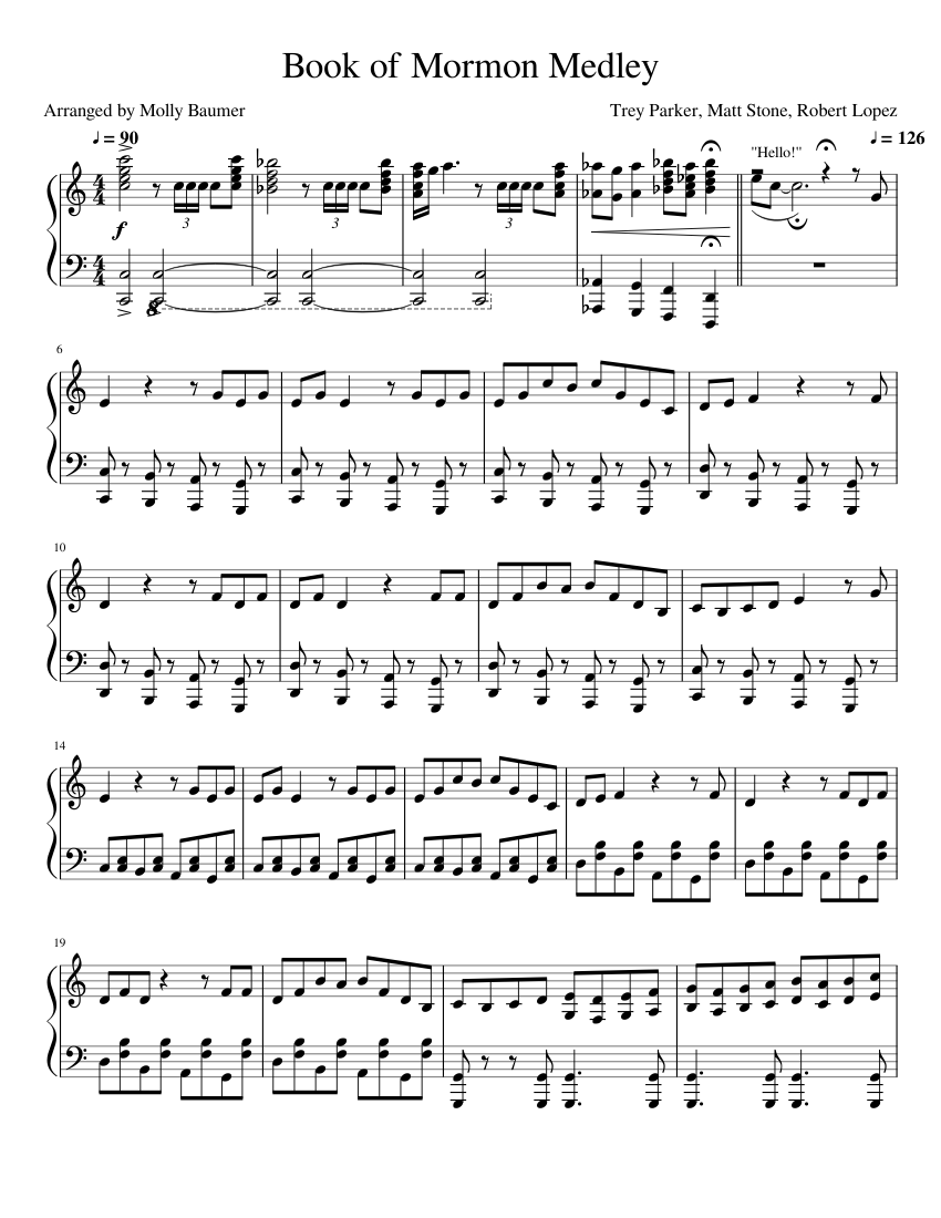 Book of Mormon Musical Medley Sheet music for Piano Download free in