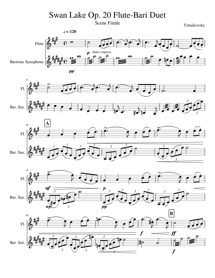 Swan Lake Op. 20 FluteBari Duet Sheet music for Flute, Baritone