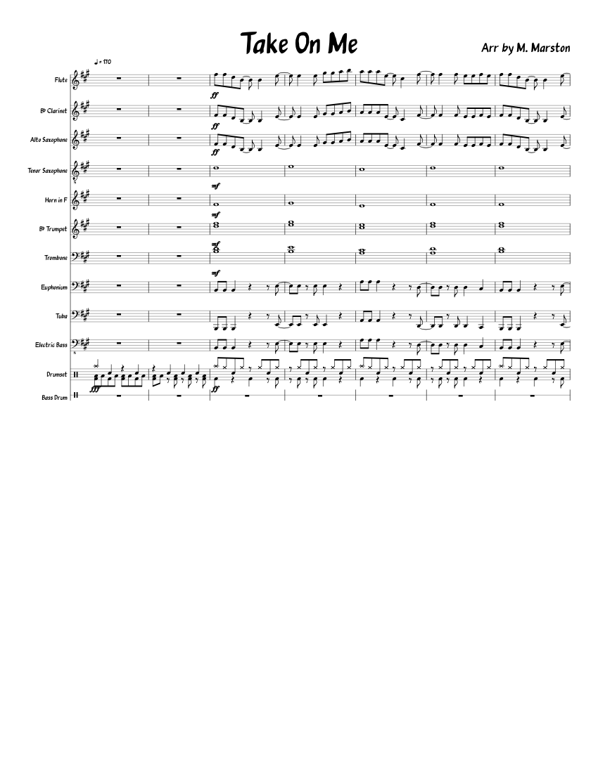 Take On Me Sheet music for Trumpet (In B Flat), Trombone, Flute, Drum