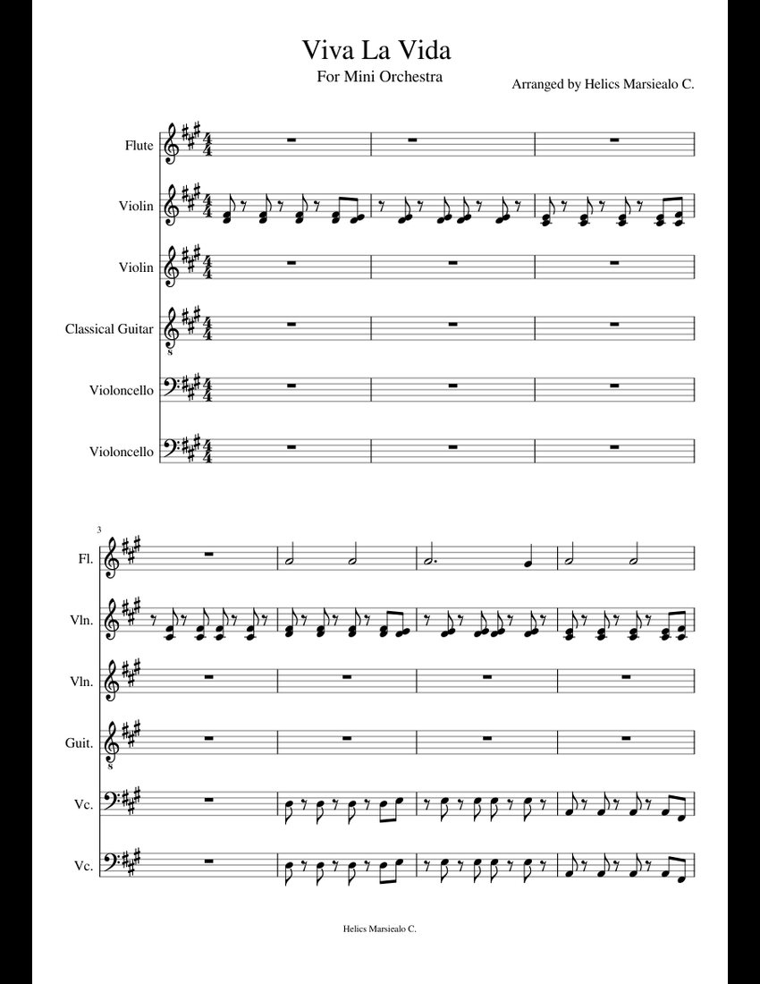 Viva La Vida (Arranged by Helics Marsiealo C.) sheet music for Flute