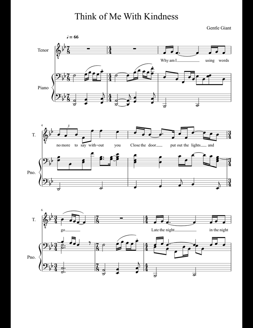 Think of Me With Kindness Sheet music for Piano (Solo)