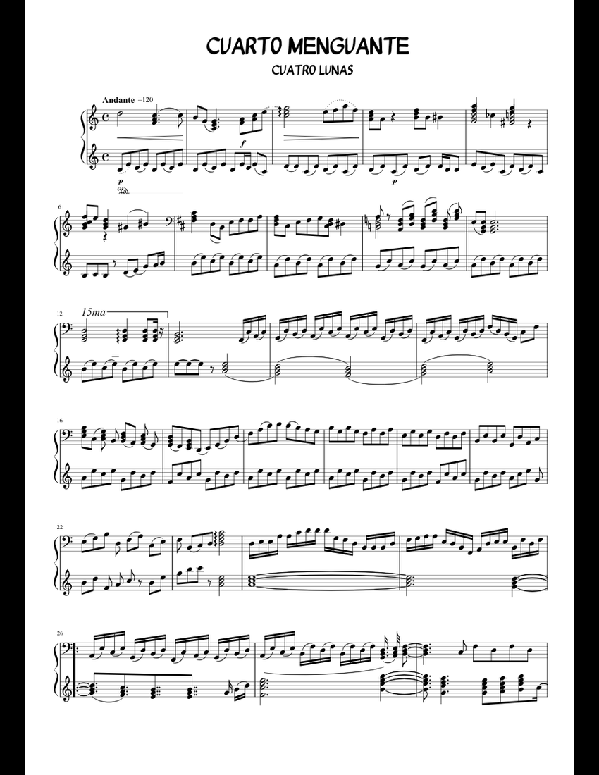 Cuarto Menguante sheet music for Piano download free in PDF or MIDI
