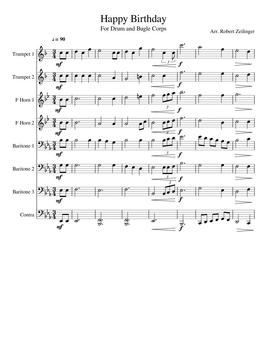 Happy Birthday sheet music for Trumpet, French Horn, Tuba download free