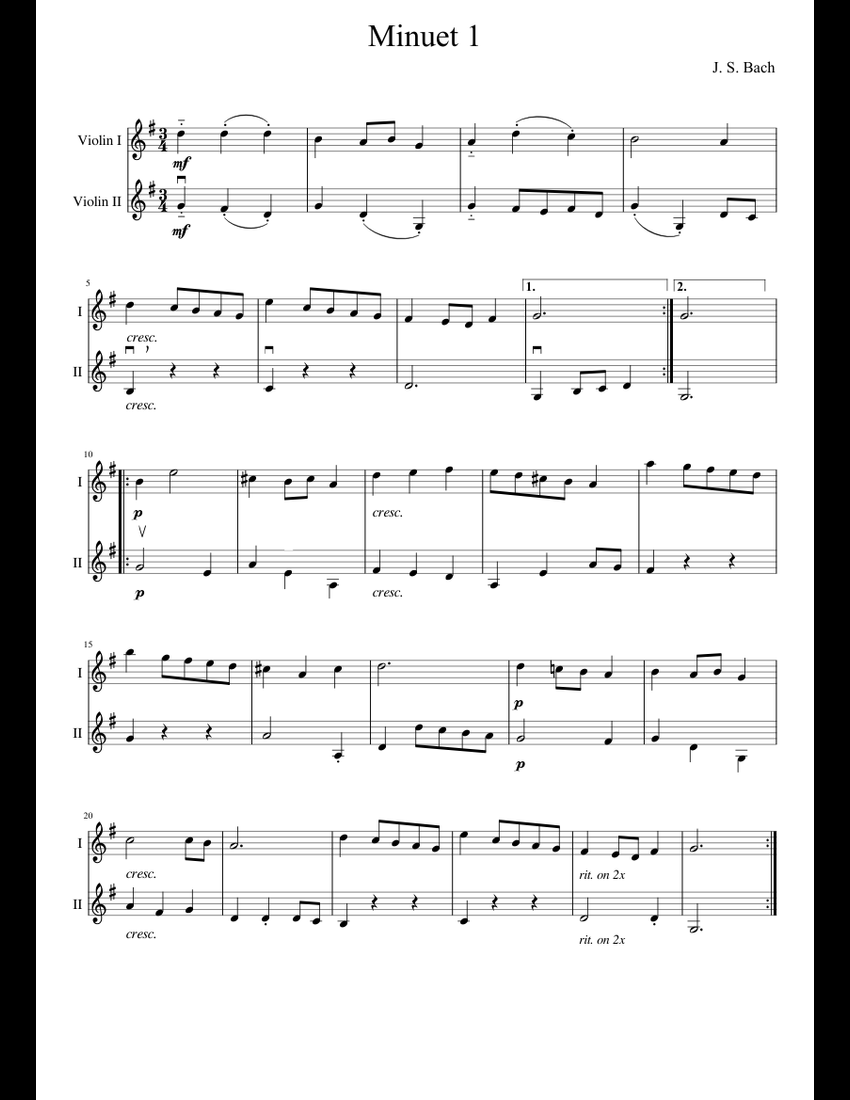Minuet 1 as duet for violins, Suzuki Book 1 sheet music for Violin