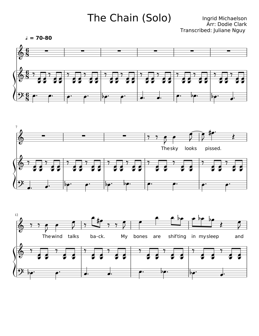 The Chain (Solo) Ingrid Michaelson Dodie Clark sheet music for Piano