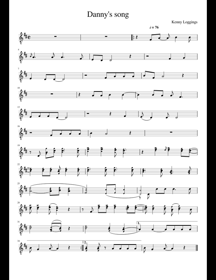 Danny s song sheet music for Guitar download free in PDF or MIDI