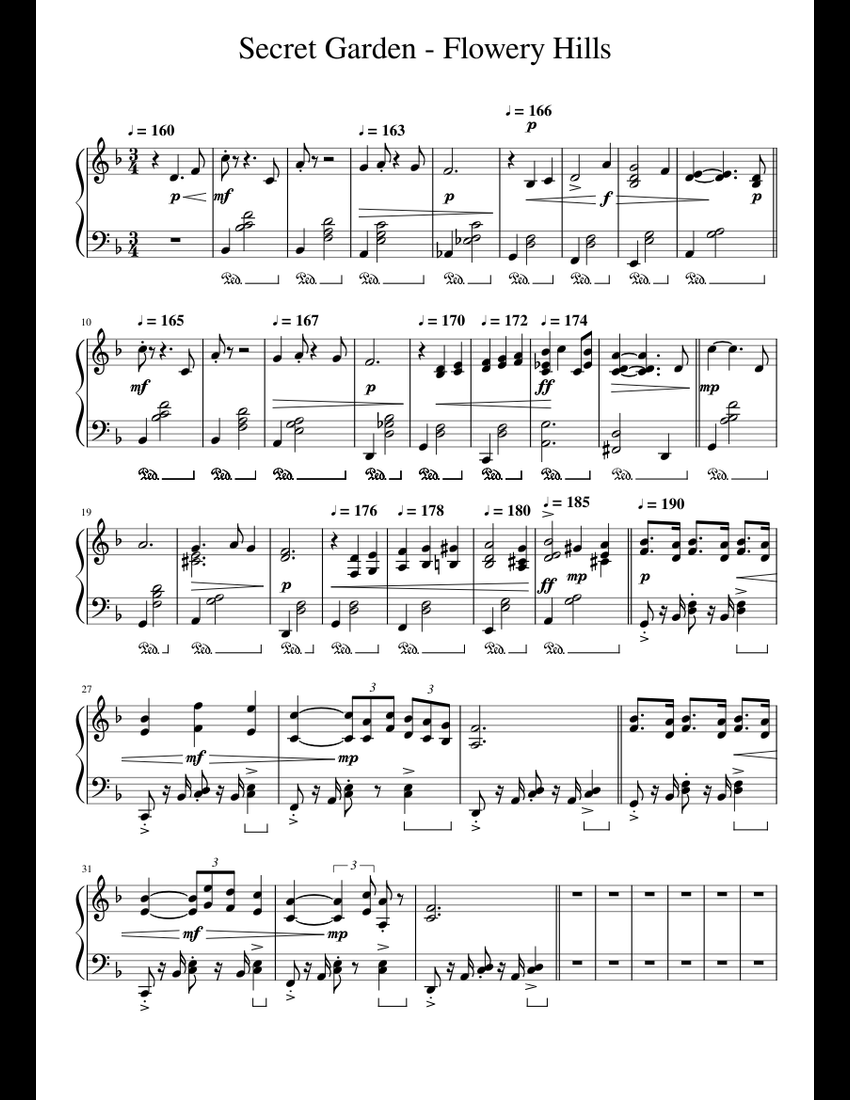 Secret Garden Flowery Hill (original) Sheet music for Piano