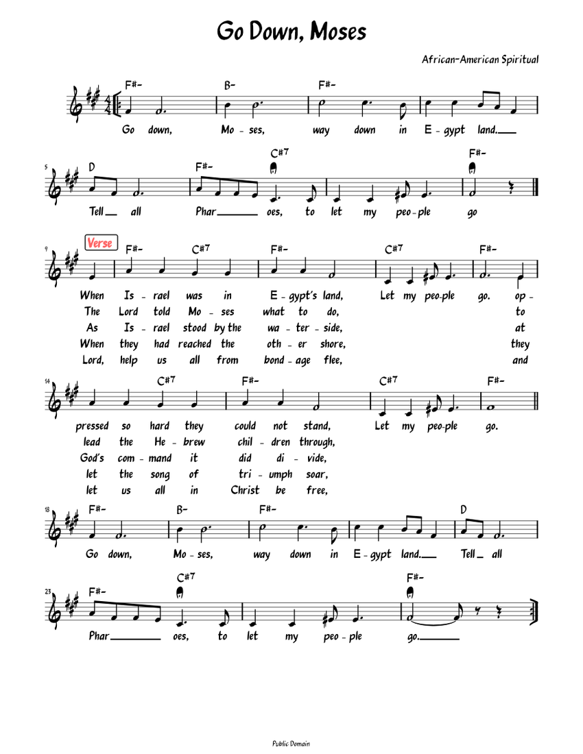 Go Down Moses (Lead sheet with lyrics ) Sheet music (Solo
