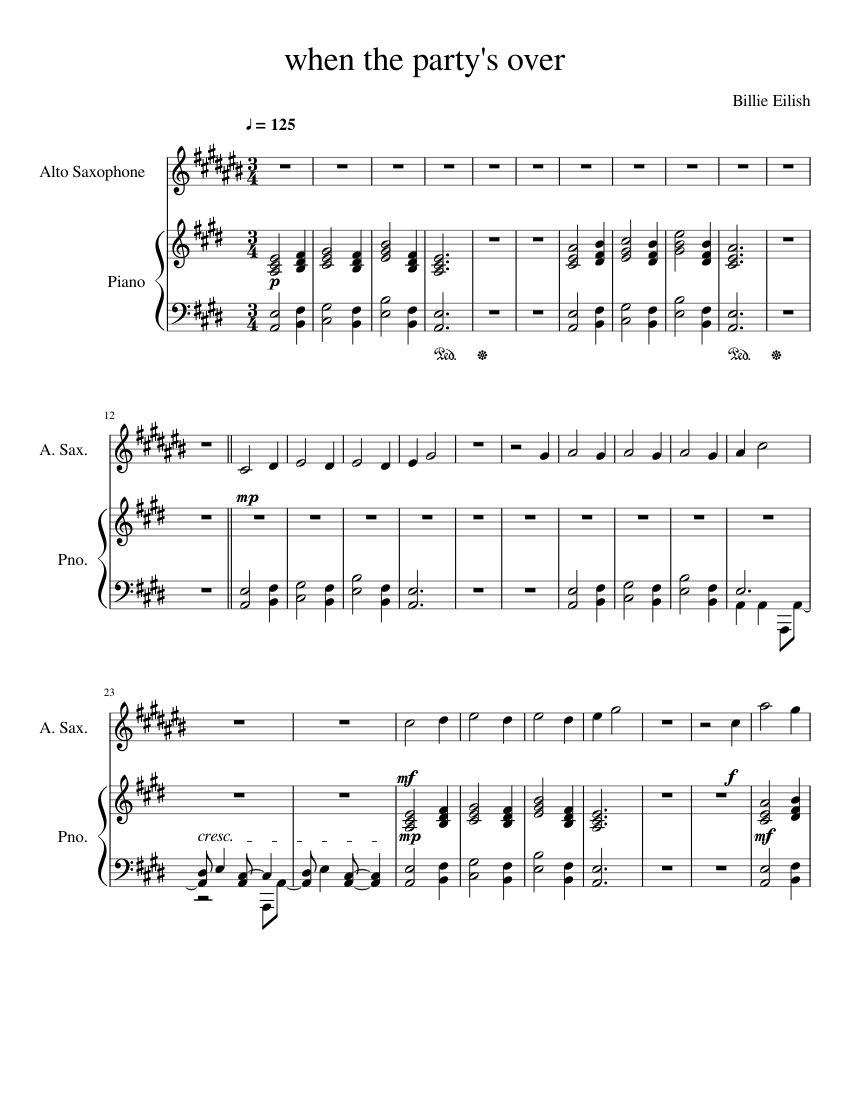 When the party s over Alto Sax Sheet music for Piano, Alto Saxophone
