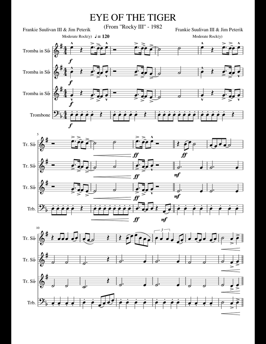 EYE OF THE TIGER Sheet music for Trumpet (In B Flat), Trombone (Mixed