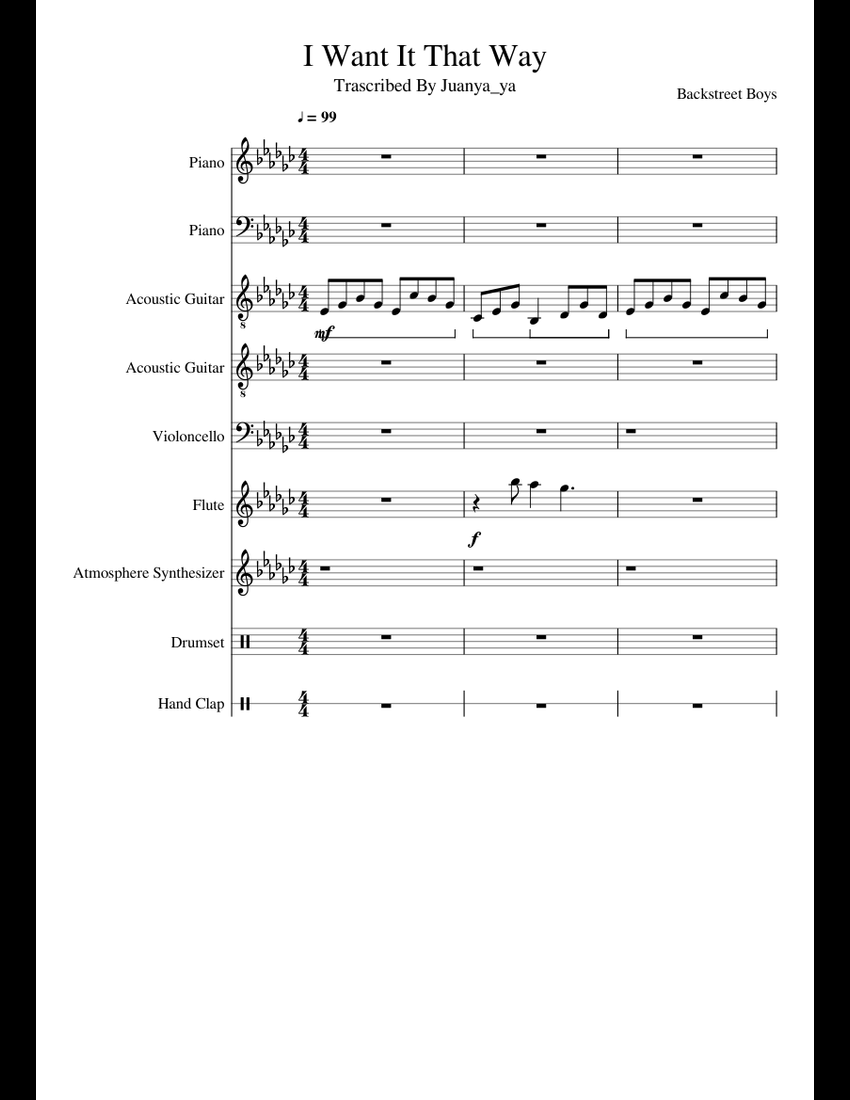I Want It That Way sheet music for Piano, Flute, Guitar, Cello download