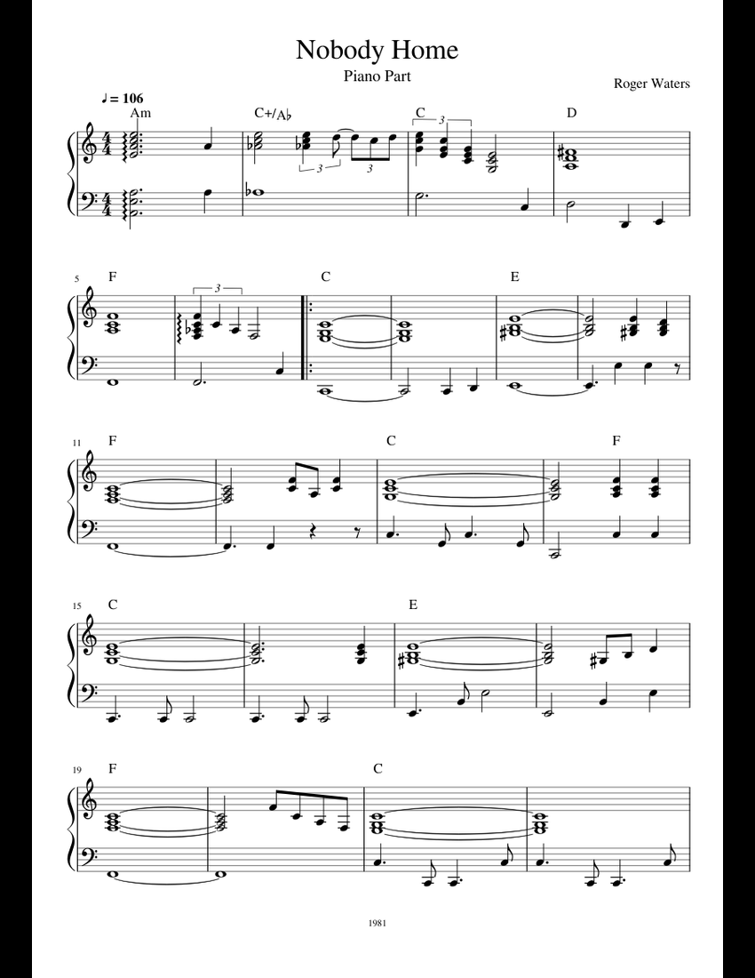 Nobody Home sheet music for Piano download free in PDF or MIDI