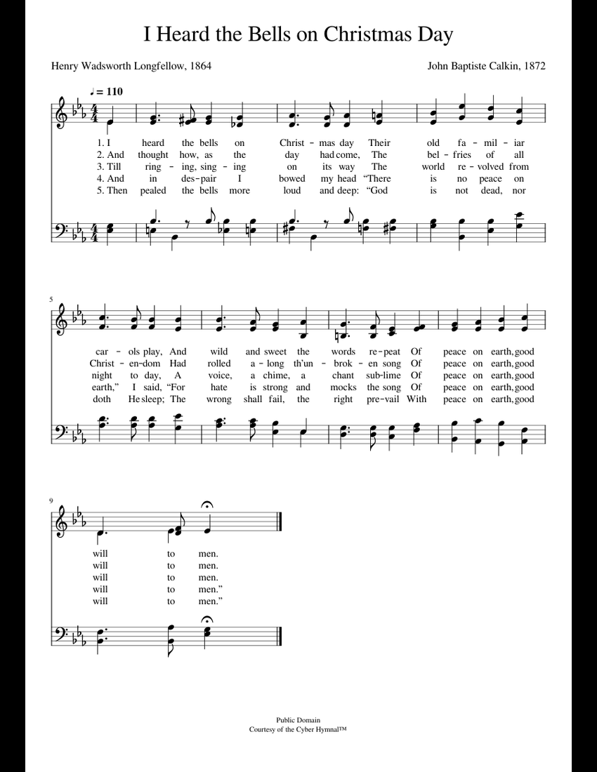 I heard the bells on christmas day John B. Calkin Sheet music