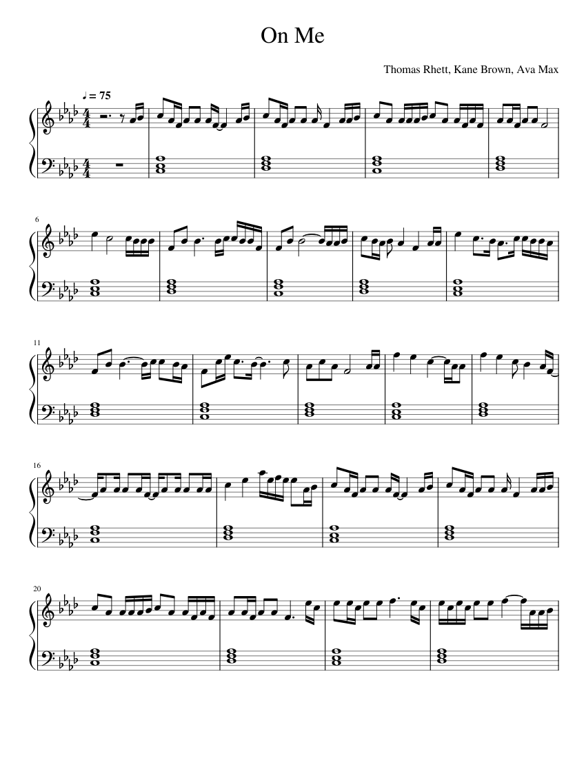 Piano Sheet Music 🐾 Thomas Rhett — On Me Sheet Music