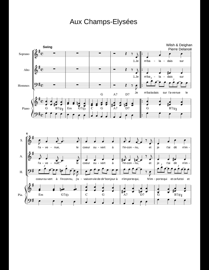 Aux ChampsElysées Sheet music for Piano, Voice Download free in PDF